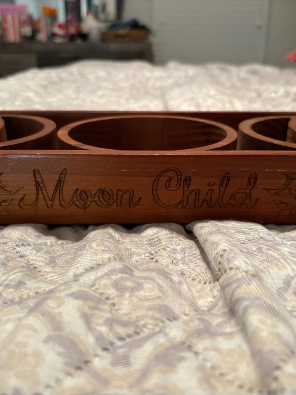 Wooden 'Moon Child' Organizer Tray - Warm Brown